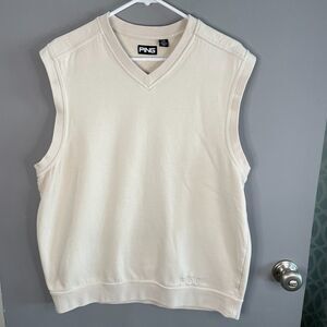 Ping Mens L V Neck Sleeveless Sweater Vest Cream